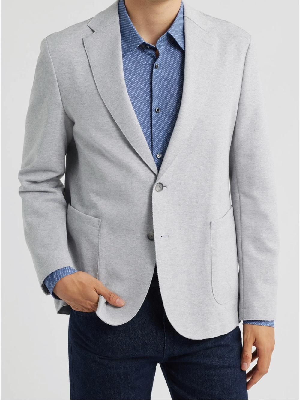Hanry Slim Fit BOSS Light Gray Knit Blazer - Single-Breasted Modern Sport Coat